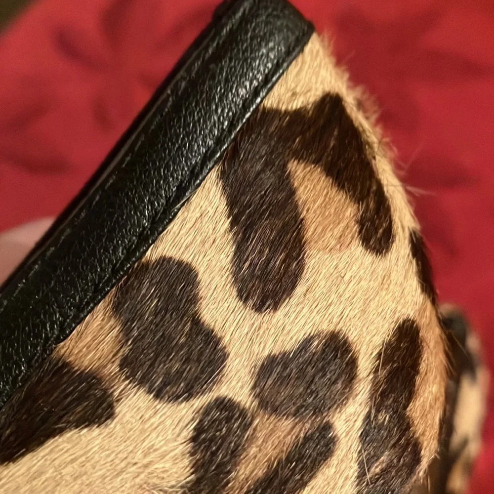 Calvin Klein leopard pony hair peep toe heels 2.5 inch size 6.5 shoes mob wife